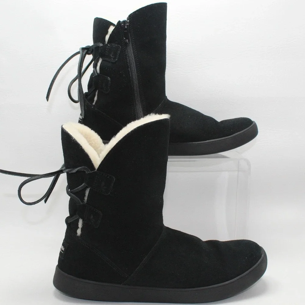 Koolaburra by UGG Black Suede Fur Lined Lace Back Boots 1019361 Womens 7‎